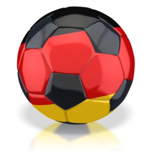 This clip art image shows a soccer ball with the Germany flag on it.