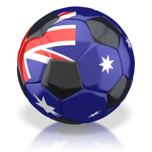 This clip art image shows a soccer ball with an Australian flag on it.