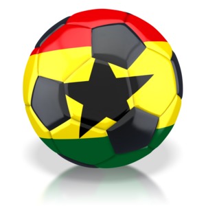 This clip art image shows a soccer ball with a Ghana flag on it.