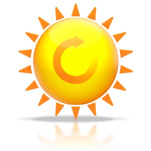 An image of a sun with a recycle/reuse icon in the center.