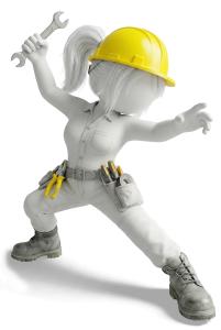 Download this Presentation Clipart to enhance your design with a dynamic female mechanic character, perfect for empowerment themes.