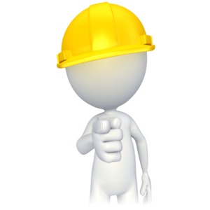 This clip art image shows a stick figure worker pointing forward. 