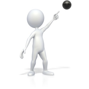 This clip art image shows a stick figure pointing at a black bullet point.  This graphic could be used in any PowerPoint template that needs the use of bullet points.