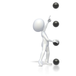 This clip art image shows a stick figure pointing to the top bullet point in a series of four bullet points.
