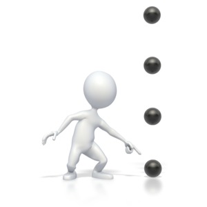 This clip art image shows a stick figure pointing to the bottom bullet point in a series of four bullet points.