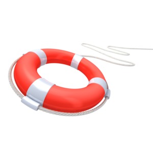 An image of a red life buoy being deployed.