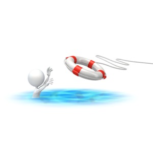 An image of a stick figure being rescued with a buoy.
