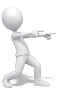 This clipart features a dynamic stick figure in a dramatic pose, pointing confidently with both hands.