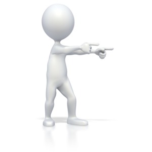 This clip art image shows a stick figure pointing with both hands.