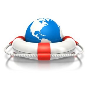 An image of the earth inside of a life buoy.