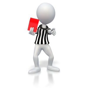 This clip art image shows a soccer referee giving out a red card.