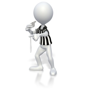 This clip art image shows a referee blowing a whistle. 