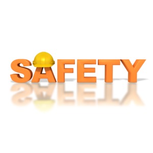 Clip art of the word SAFETY and a yellow construction hardhat sits on top of the letter A.