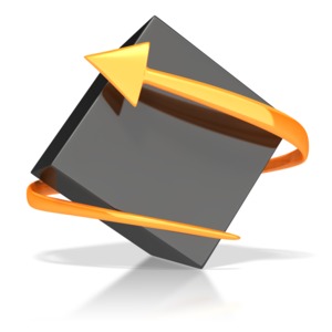 This clip art image shows a black box with an orange arrow circling it.