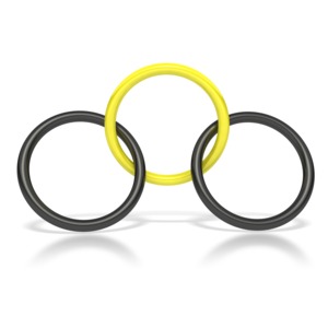 This clip art image shows two black loops intertwined with a golden loop.  This graphic displays the concept of togetherness, leadership, and being indispensable. 