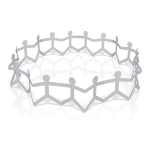 This clip art image shows cut out paper figures connected at the hands and feet on a circle.  This graphic displays the concept of unity, peace, oneness, and teamwork.