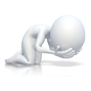 This clip art image shows a stick figure on its knees in agony.