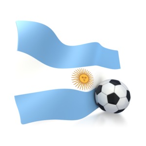 This clip art image shows Argentina&#039;s flag with a soccer ball sitting next to it. 