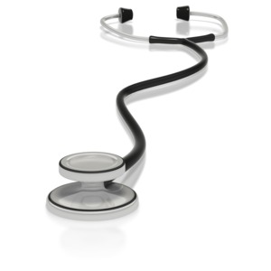 This clip art image show a black medical stethoscope.