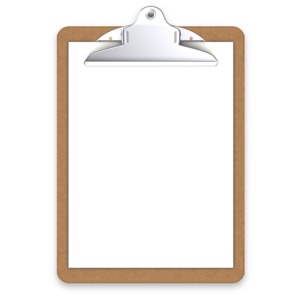 An image of a clipboard with a piece blank piece of paper
