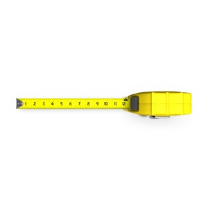 An image of a yellow tape measure from the top view.
