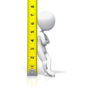 An image of a stick figure leaning against a yellow tape measure.