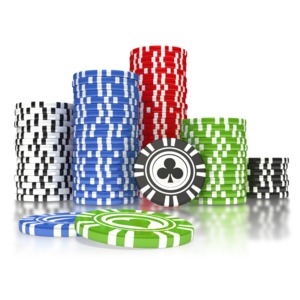 This clip art image shows a pile of different colored poker chips.