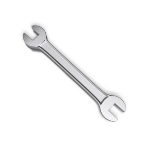 An image of a metal wrench tool.