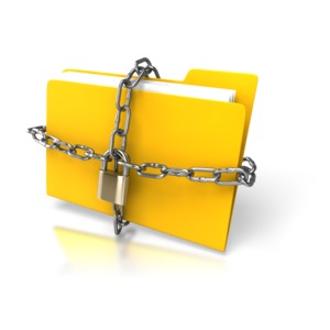 An image of a yellow folder protected by lock and chain.