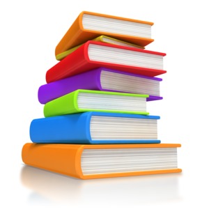 This clip art image shows a stack of colorful books.  This could be used in presentations about education, reading, teaching and academics.
