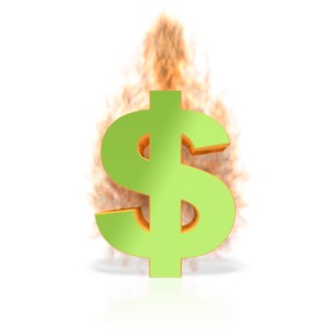 A dollar sign is shown on fire in the clip art image.    