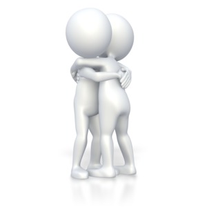 Two stick figures give each other a hug in this clip art image.