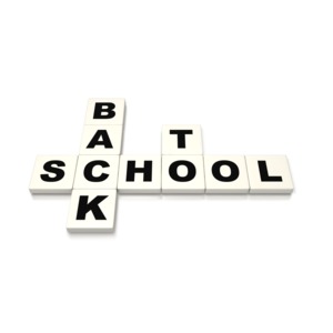 The words Back To School are displayed in a crossword style arrangement in this clip art.
