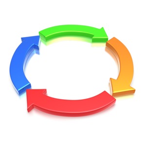 Four colorful arrows form a circle in the clip art image.