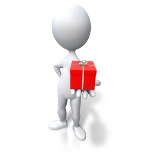 An image of a stick figure giving a red gift to you.