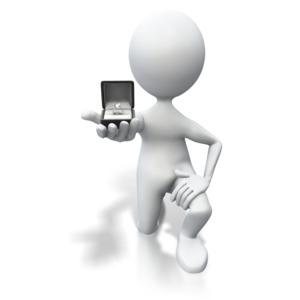 An image of a stick figure on a knee proposing.