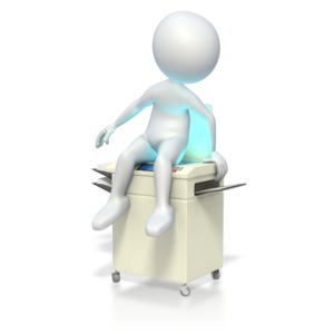 A stick figure sits on an open office scanner in the 3D clip art image.