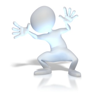A stick figure shows a scary pose while lite by some creepy blue light.  This presentation clip art image could be used in any PowerPoint templates to celebrate Halloween.