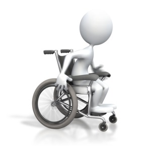 An image of a stick figure racing in a wheelchair.
