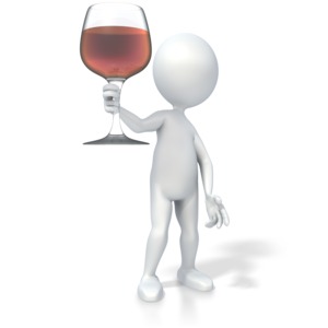 A stick figure raises a toast with a glass of wine.  A clip art concept of best wishes, congratulations or well done.