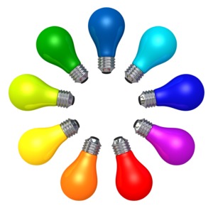 An image of a multi colored light bulb circle.