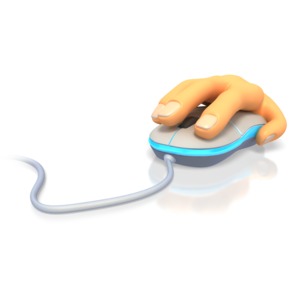 This clip art image shows a hand clicking a computer mouse.