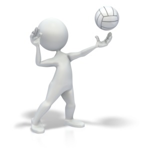 An image of a stick figure serving a volleyball.