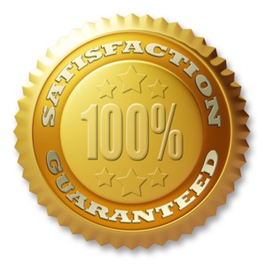 A gold foil seal proudly displays satisfaction guaranteed.