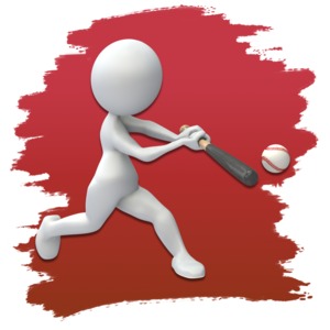 An image of a stick figure swinging a baseball bat with colorful background.