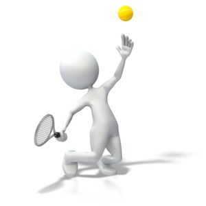An image of a stick figure serving a tennis ball.