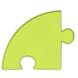 This clip art image shows a green pie chart puzzle piece.  This image can be combined with similar pie chart puzzle pieces images to form a circle.