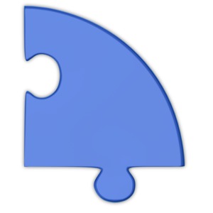 This clip art image shows a blue  pie chart puzzle piece.  This image can be combined with similar pie chart puzzle pieces images to form a circle.