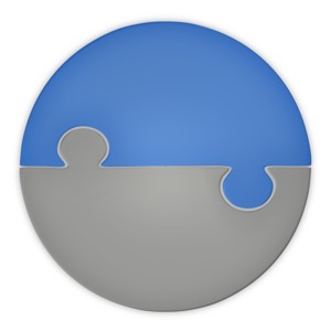 This clip art image shows a pie chart made up of two puzzle pieces from a top perspective.