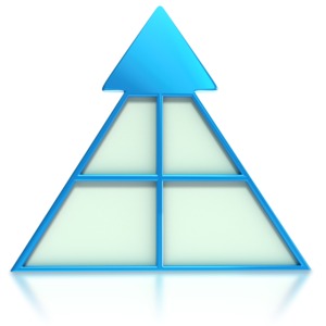 A blue arrow pyramid with sectional blank areas to put text or pictures.